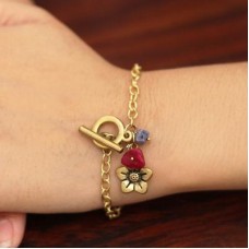 Taital : Romantic colorful chips stone with brass flower charm gold plated chain bracelate